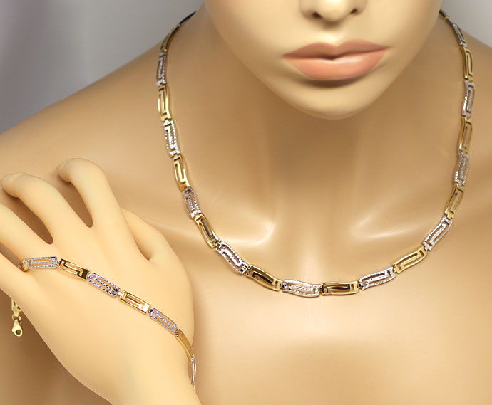 Foto 5 - Schmuckset Halskette und Armband 14K Gelbgold-Weißgold, K3060