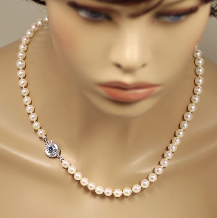 Foto 5 - Akoya Spitzen Perlenkette Safir Diamant-Weißgoldschloss, S1583