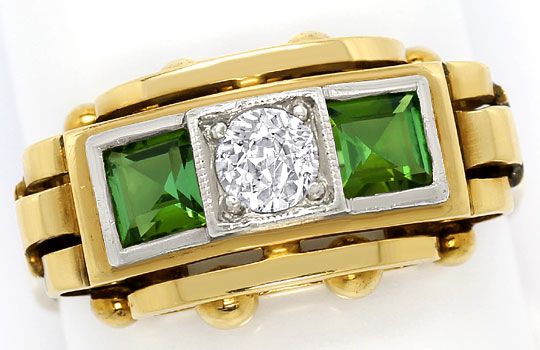 Foto 2 - Ring antik 0,38ct Diamant 0,85ct Turmaline, Gold-Platin, S3301